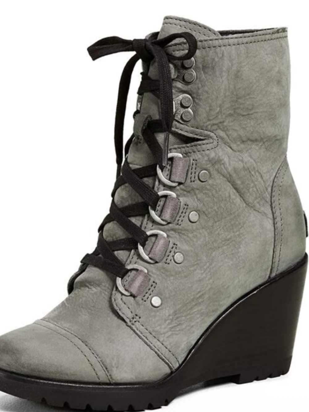 Sorel Lace-Up Wedge Boots in Gray and Black